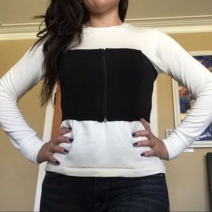 LnA white long sleeve top with black zipper corset